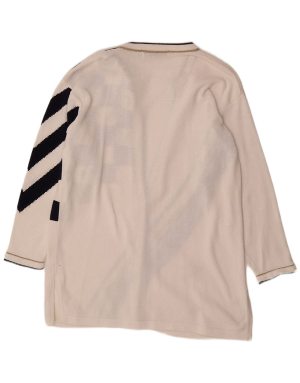 VINTAGE Femmes Surdimensionné Longline Cardigan Pull UK 14 Moyen Blanc