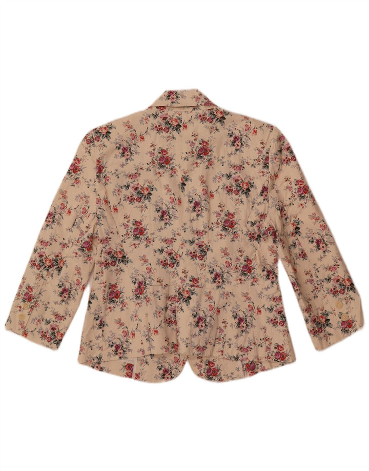 Zara Womens 1 Button Blazer Jacket UK 14 Large Off White Floral Coton
