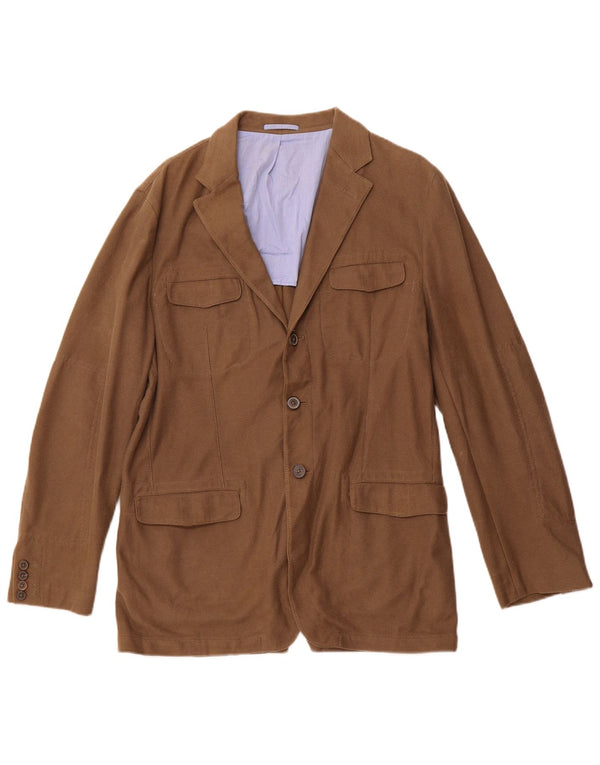 MASSIMO DUTTI Veste blazer à 3 boutons pour homme UK 40 Large Marron Coton