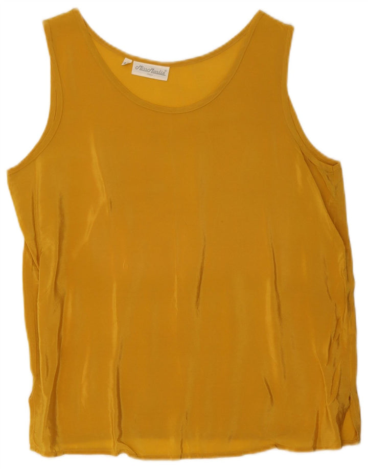 vintage Femme Débardeur IT 44 Soie Jaune Moyenne