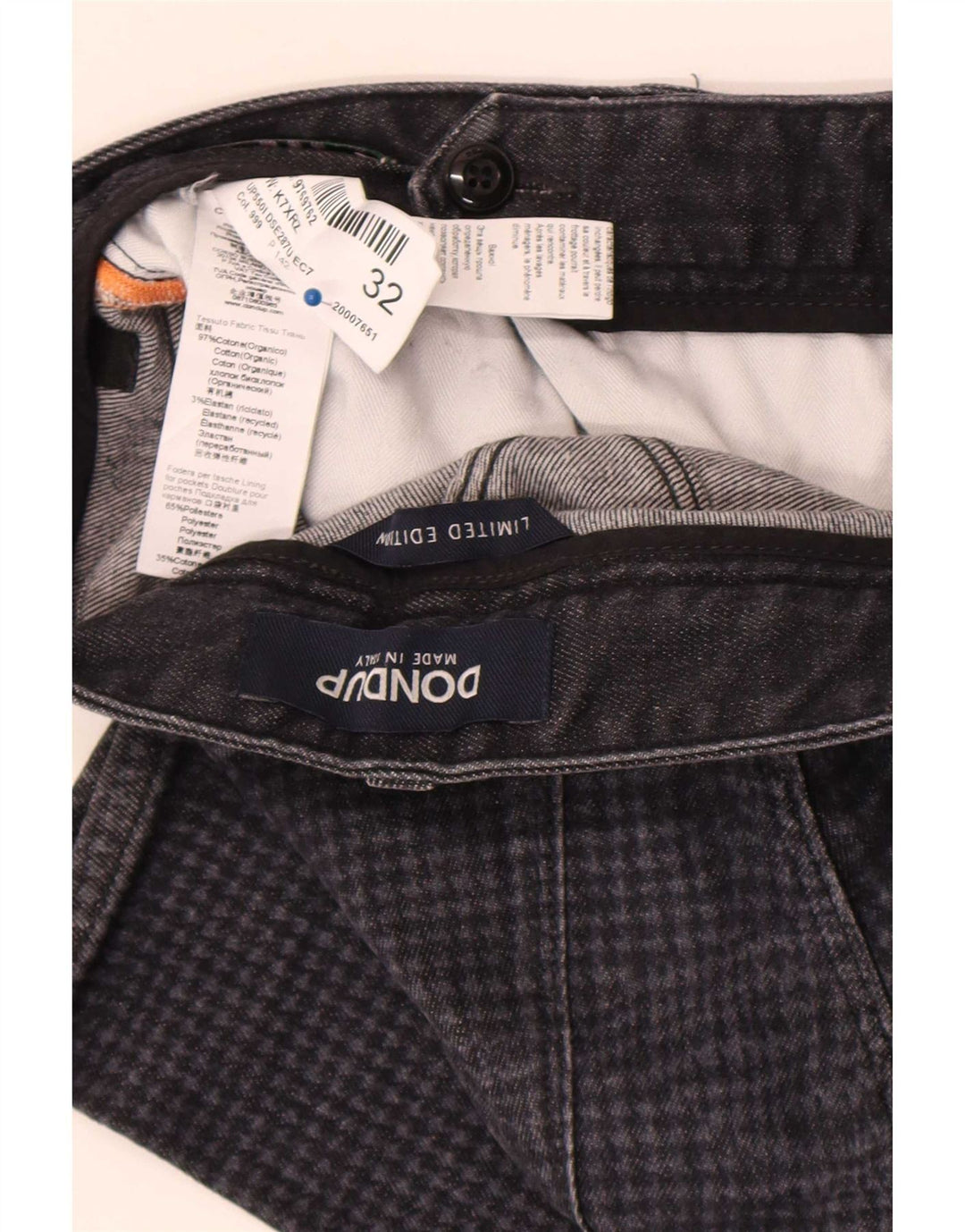 Dondup Jean Slim Homme W32 L30 Gris Pied De Poule Coton