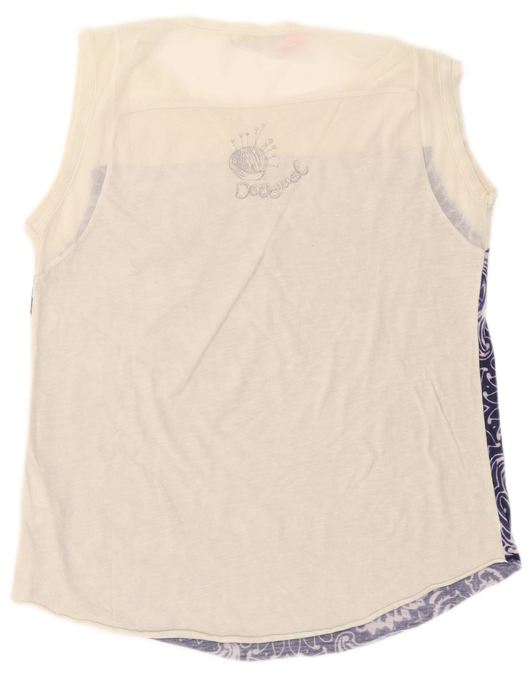 Desigual Débardeur Graphique Femme UK 14 Grand Blanc Paisley Polyester