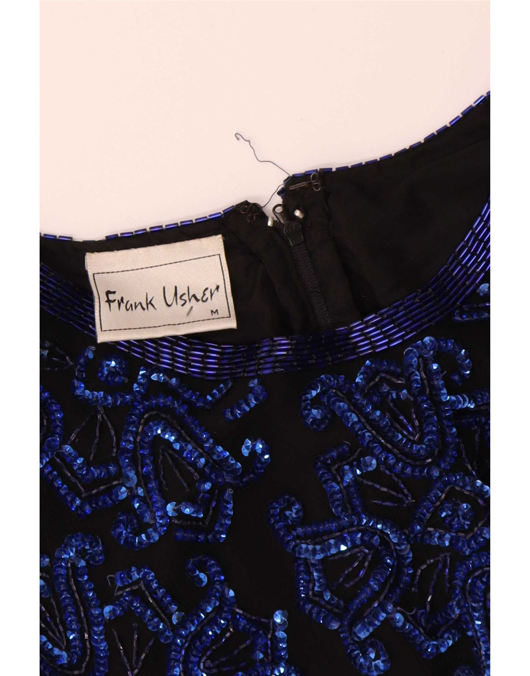 Frank Usher Chemisier asymétrique de soirée pour femme UK 44 Bleu marine moyen