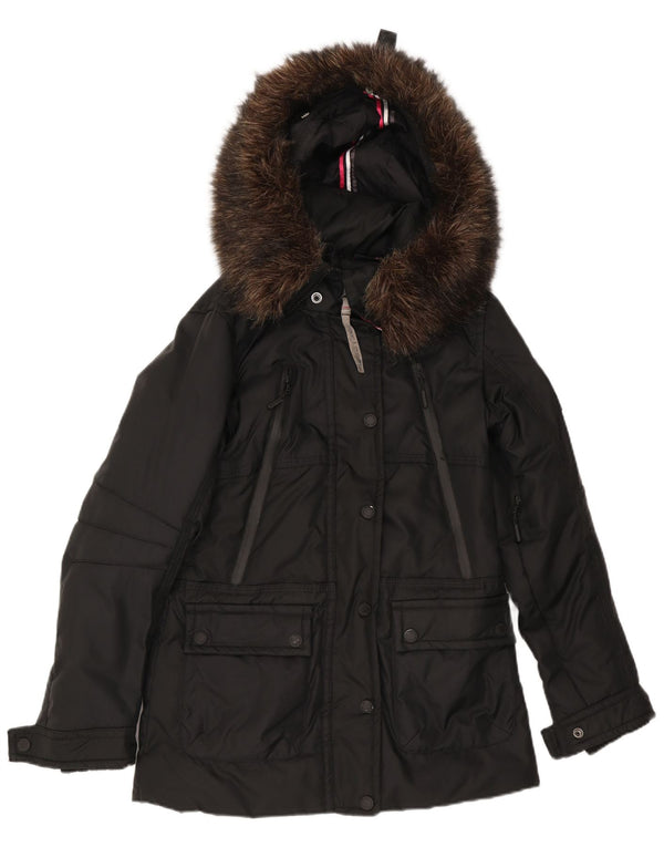 Superdry Womens Hooded Graphic Padded Jacket UK 10 Small Black Nylon