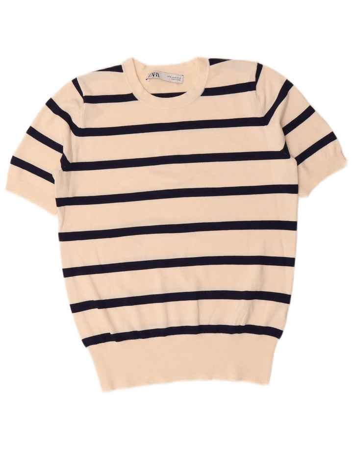 Zara Womens Blouse Top UK 14 Moyen Blanc Rayé