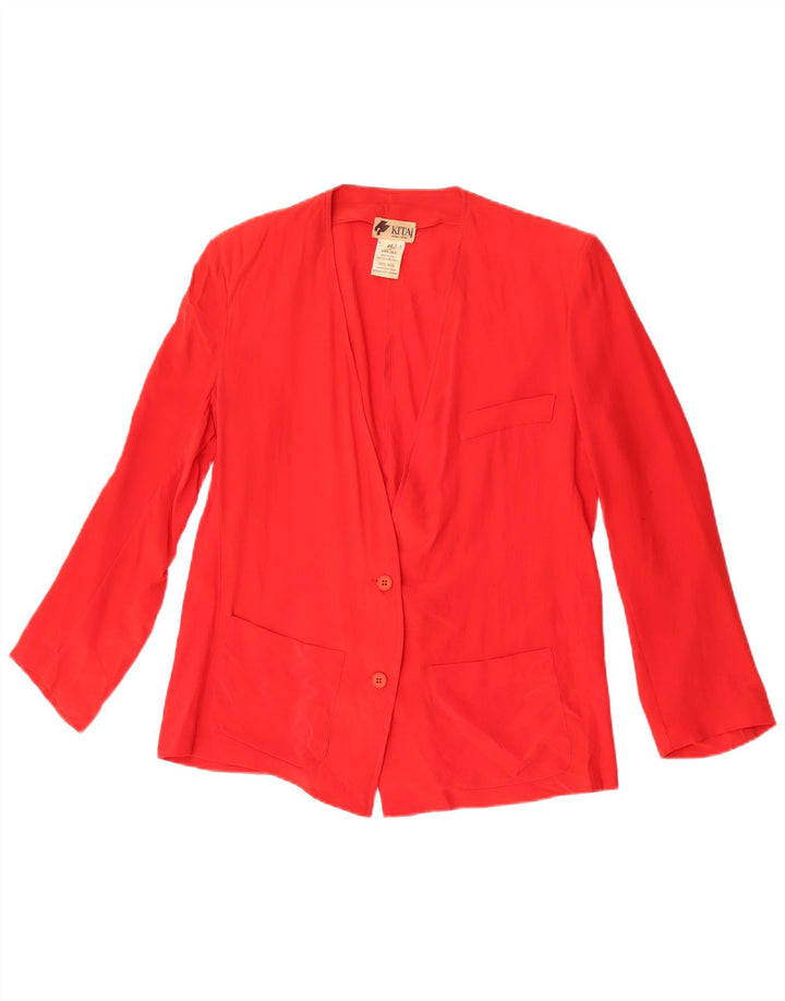 vintage Femme 2 Bouton Blazer Veste IT 46 Grande Soie Rouge