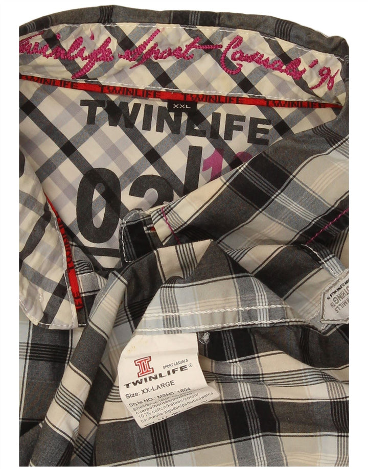 Chemise graphique vintage à manches courtes pour homme 2XL en coton à carreaux gris