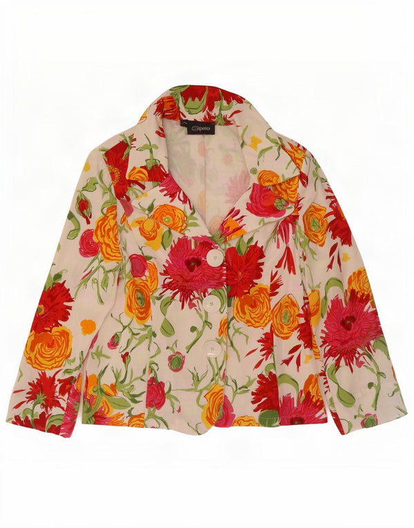 Superior Veste blazer à 3 boutons et manches 3/4 pour femme IT 48 XL Blanc Floral