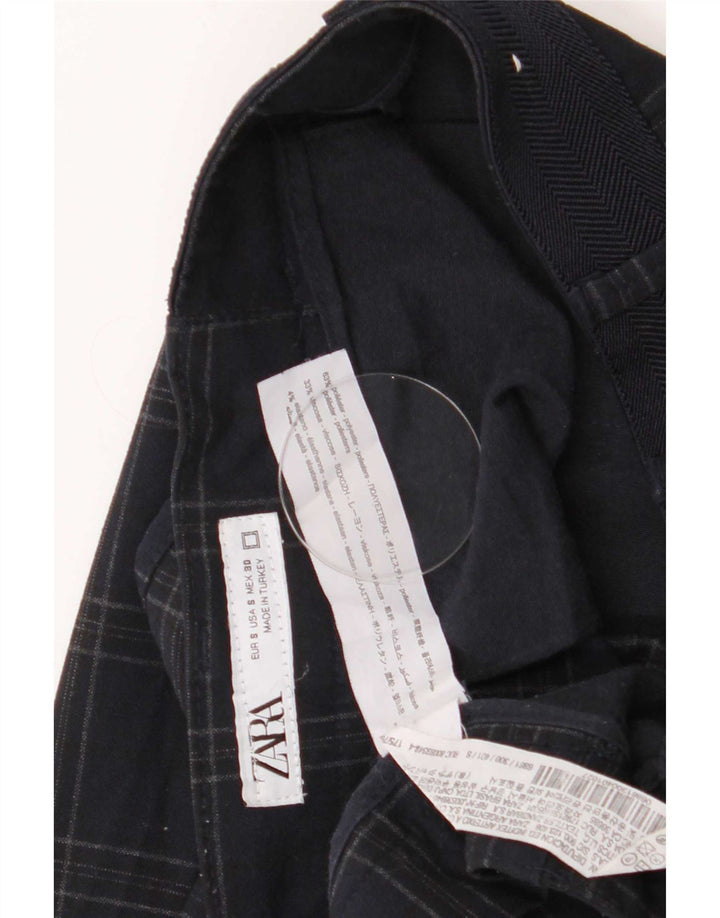 Zara Pantalon Chino Slim Homme Petit W30 L29 Bleu Marine à Carreaux Polyester