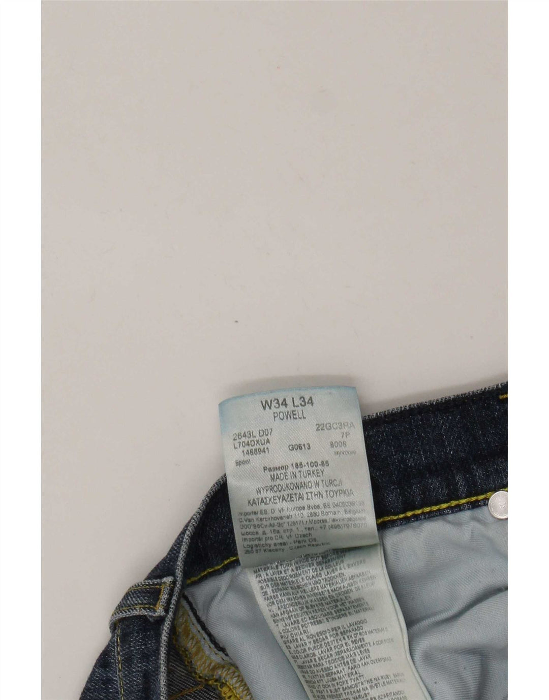Lee Jean Powell Slim Homme W34 L34 Bleu Marine Coton