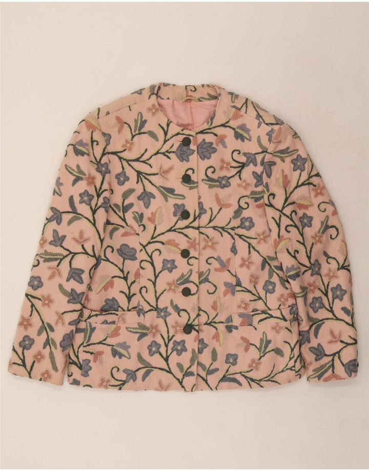 vintage Femme 6 Bouton Blazer Veste EU 40 Coton Floral Rose Moyen