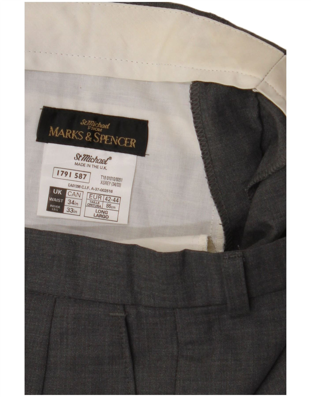 Marks & Spencer Pantalon de costume pour homme W34 L33 Gris laine
