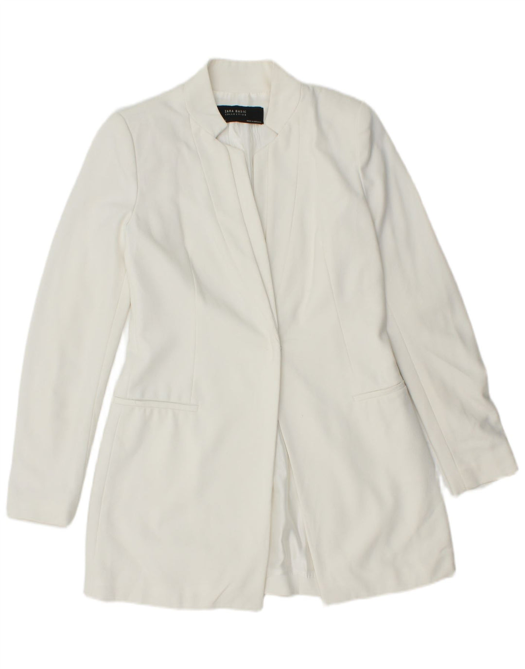 ZARA Veste blazer longue pour femme UK 12 Polyester blanc moyen