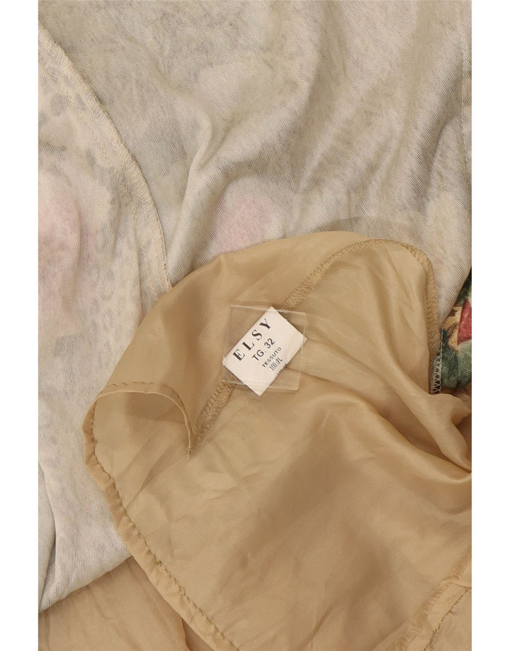 VINTAGE Jupe Asymétrique Femme IT 32 2XS W23 Marron Floral Polyester