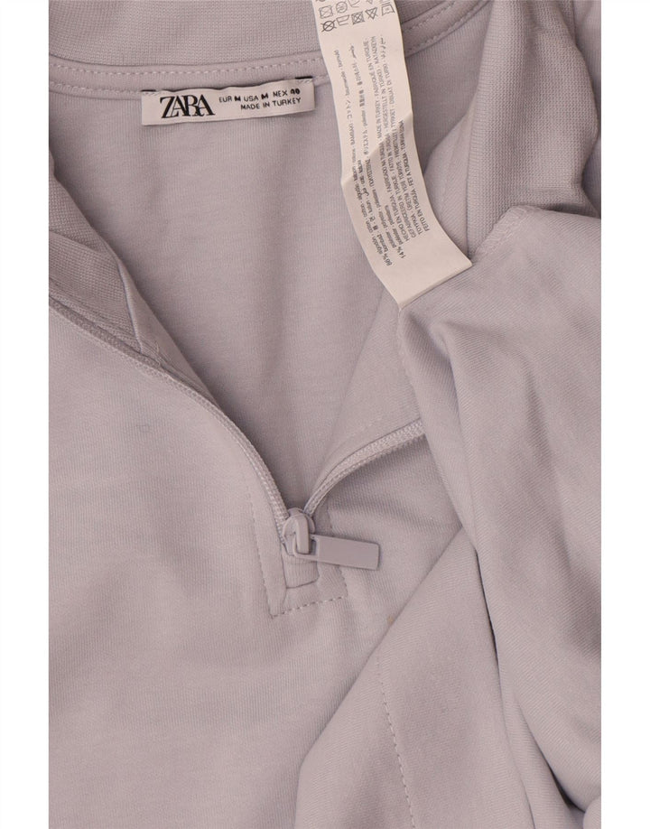 Zara Homme T-Shirt À Col Zippé Bleu Moyen Coton