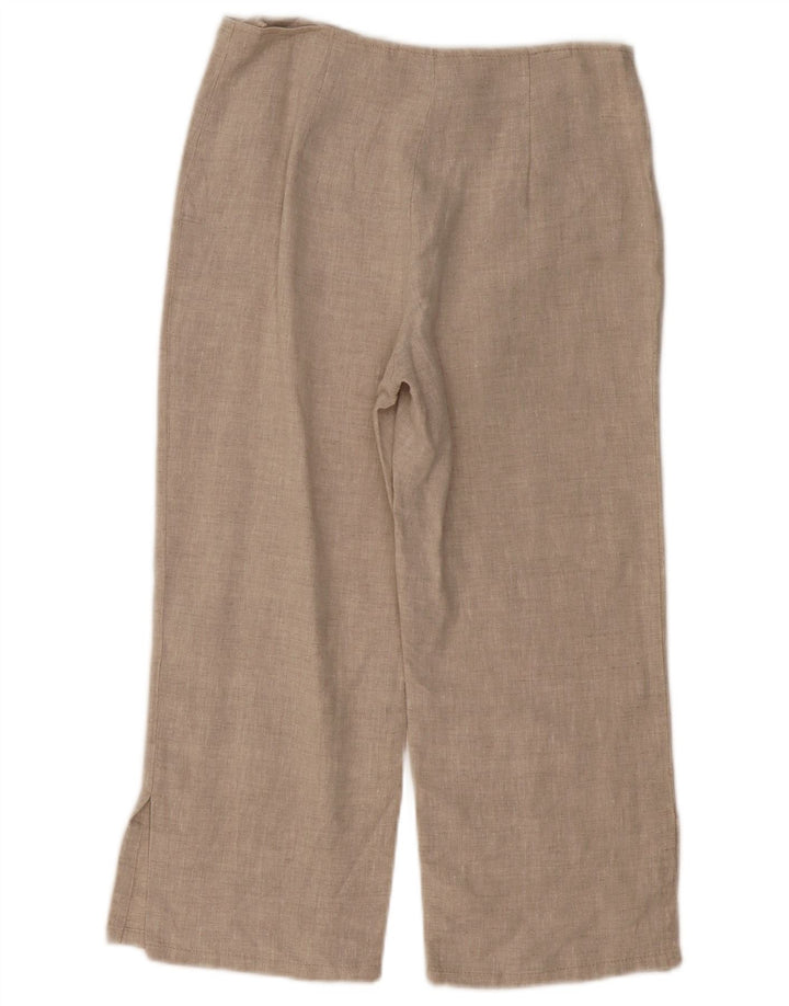 VINTAGE Pantalon Capri droit femme UK 10 Petit W30 L21 Lin Beige