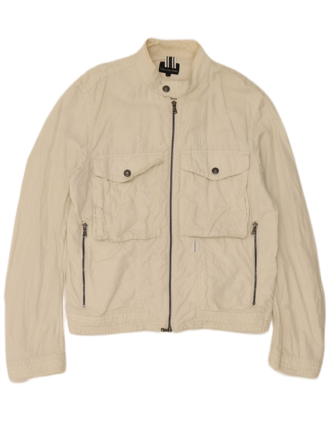 Calvin Klein Jeans Veste utilitaire pour femme UK 16 Large Off White Cotton