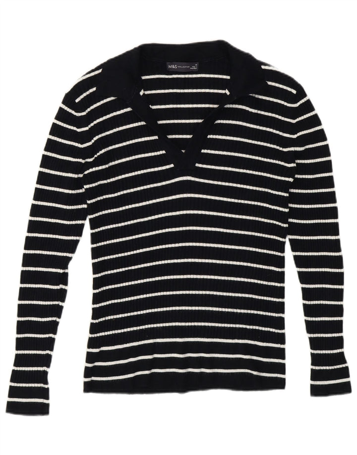 Marks & Spencer Pull col polo pour femme UK 14 Bleu moyen rayé