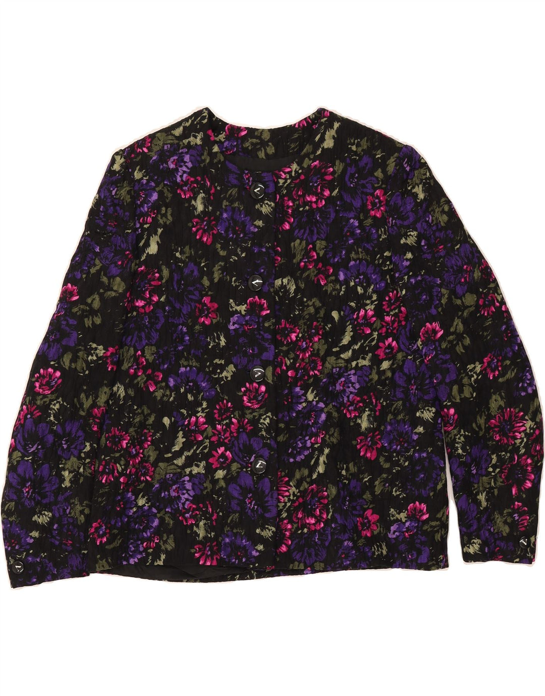 VINTAGE Womens 4 Button Blazer Jacket UK 14 Medium Multicoloured Floral Vintage Vintage and Second-Hand Vintage from Messina Hembry 