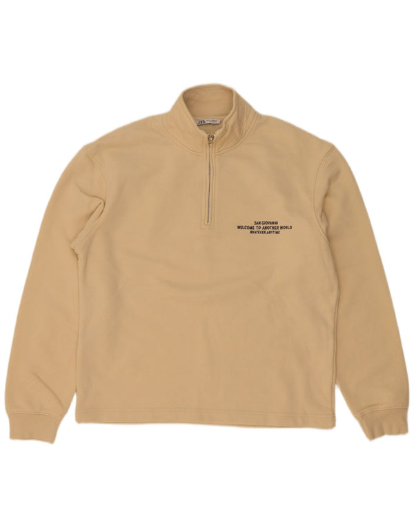 Zara Sweat-shirt graphique à col zippé pour homme en coton beige moyen