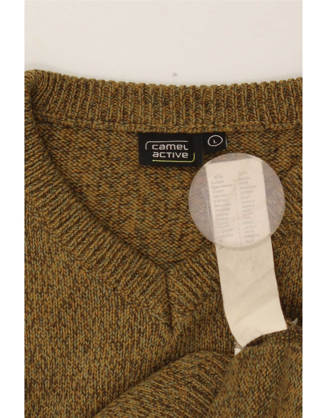 Camel Active Pull Col V Homme Large Kaki Moucheté Coton