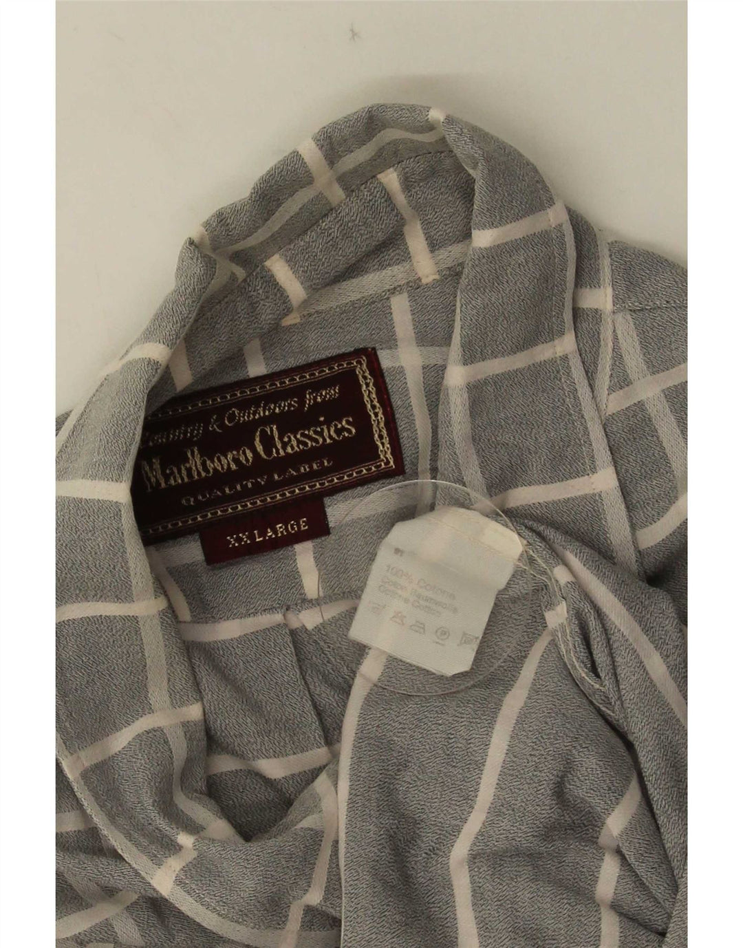 Marlboro Classics Chemise à manches courtes pour homme 2XL Gris à carreaux en coton