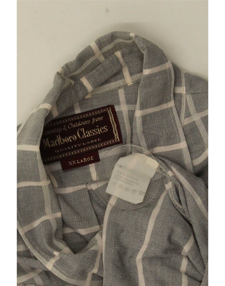 Marlboro Classics Chemise à manches courtes pour homme 2XL Gris à carreaux en coton