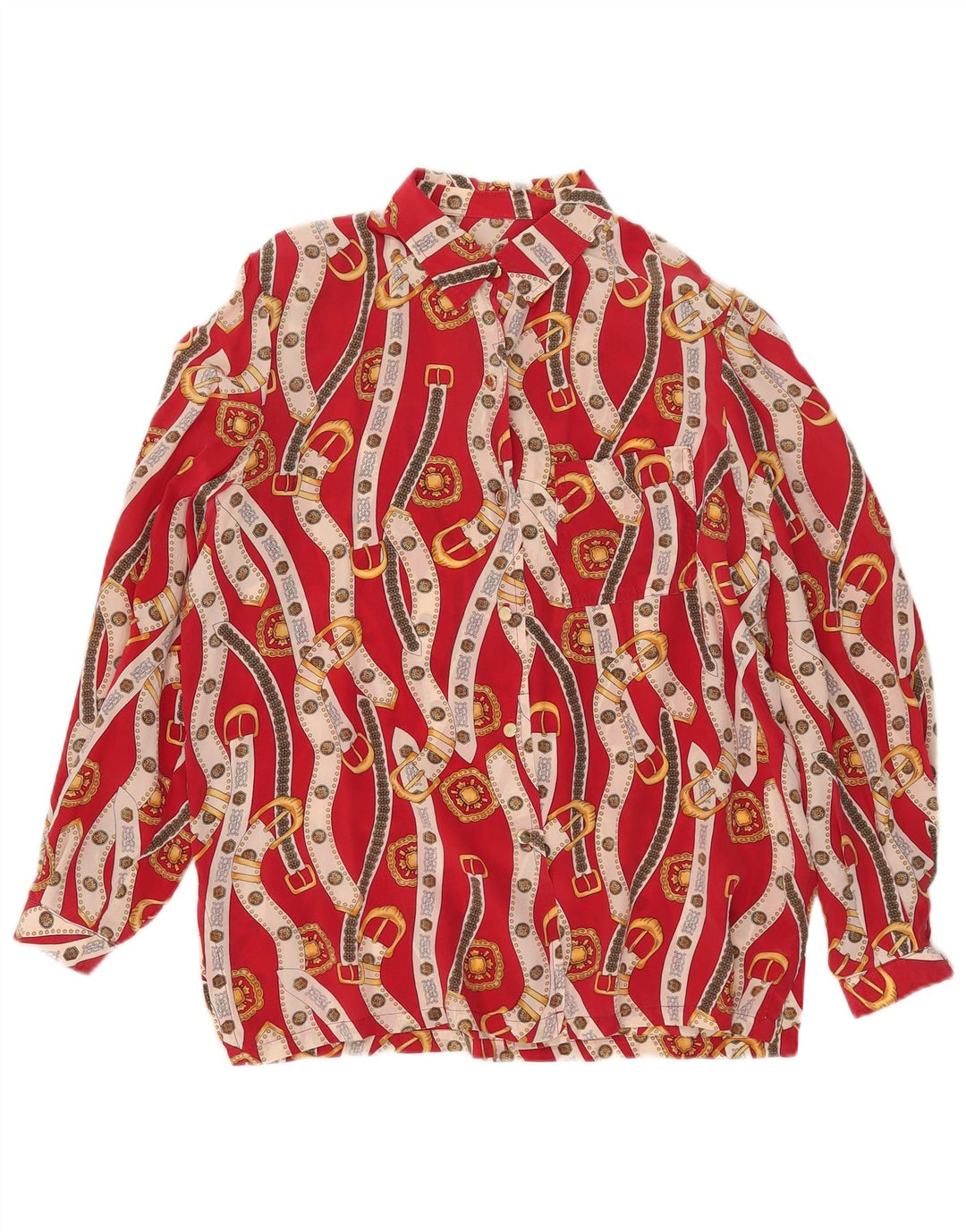 vintage Femmes Motif Abstrait Chemise Blouse UK 16 Grand Rouge