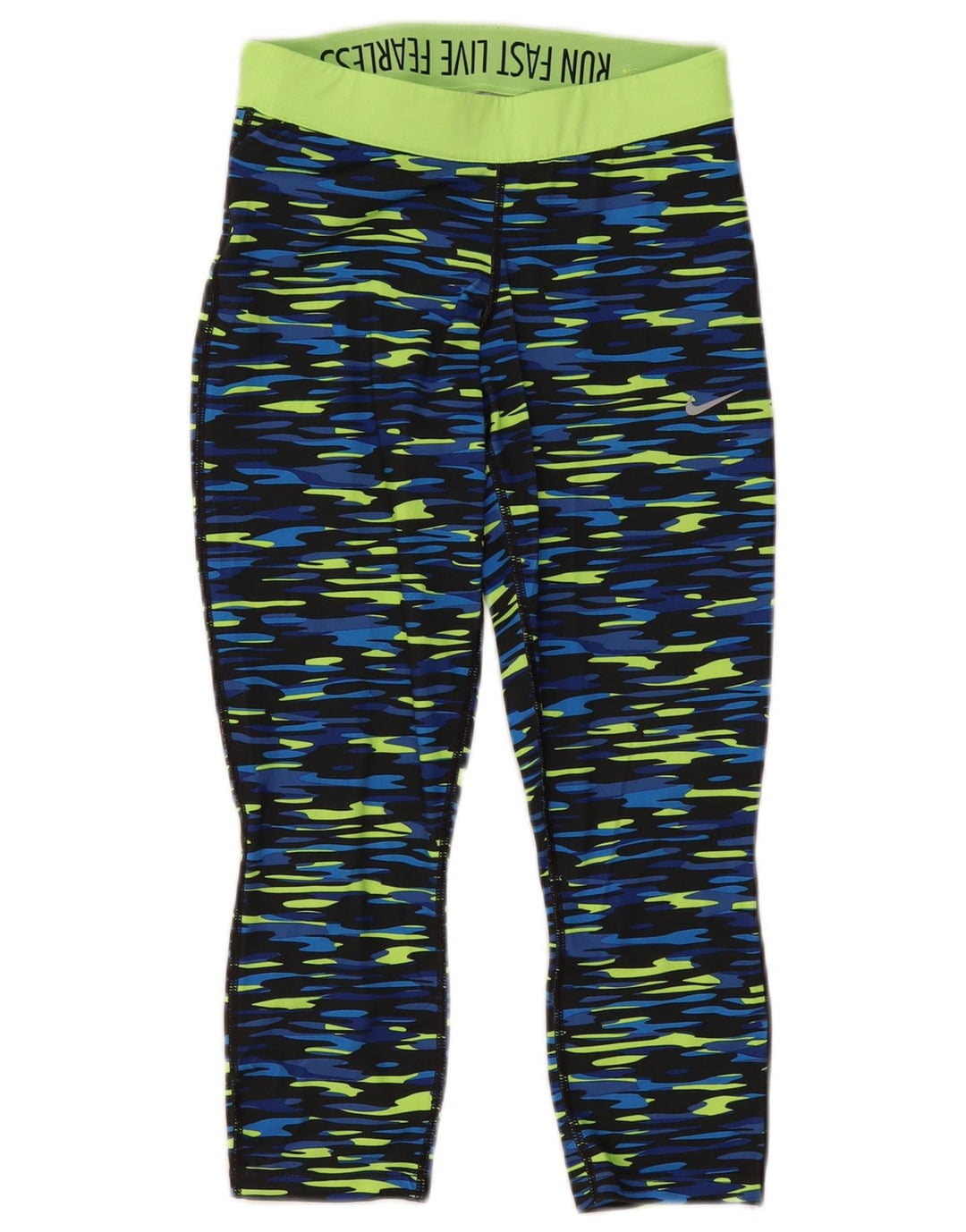Nike Legging Capri Dri Fit pour femme UK 10 Petit Bleu Camouflage Polyester
