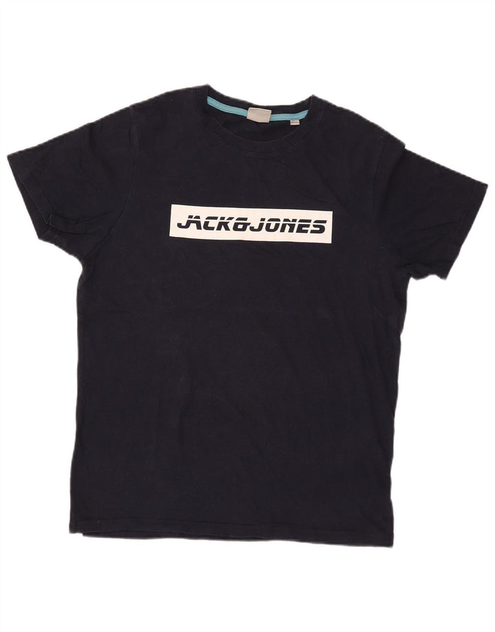 JACK & JONES T-Shirt Graphique Homme Bleu Marine Moyen Coton