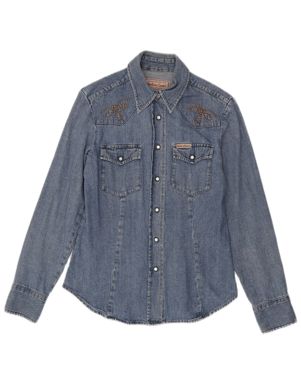 Marlboro Classics Chemise en jean coupe slim pour femme UK 12 Bleu moyen Coton