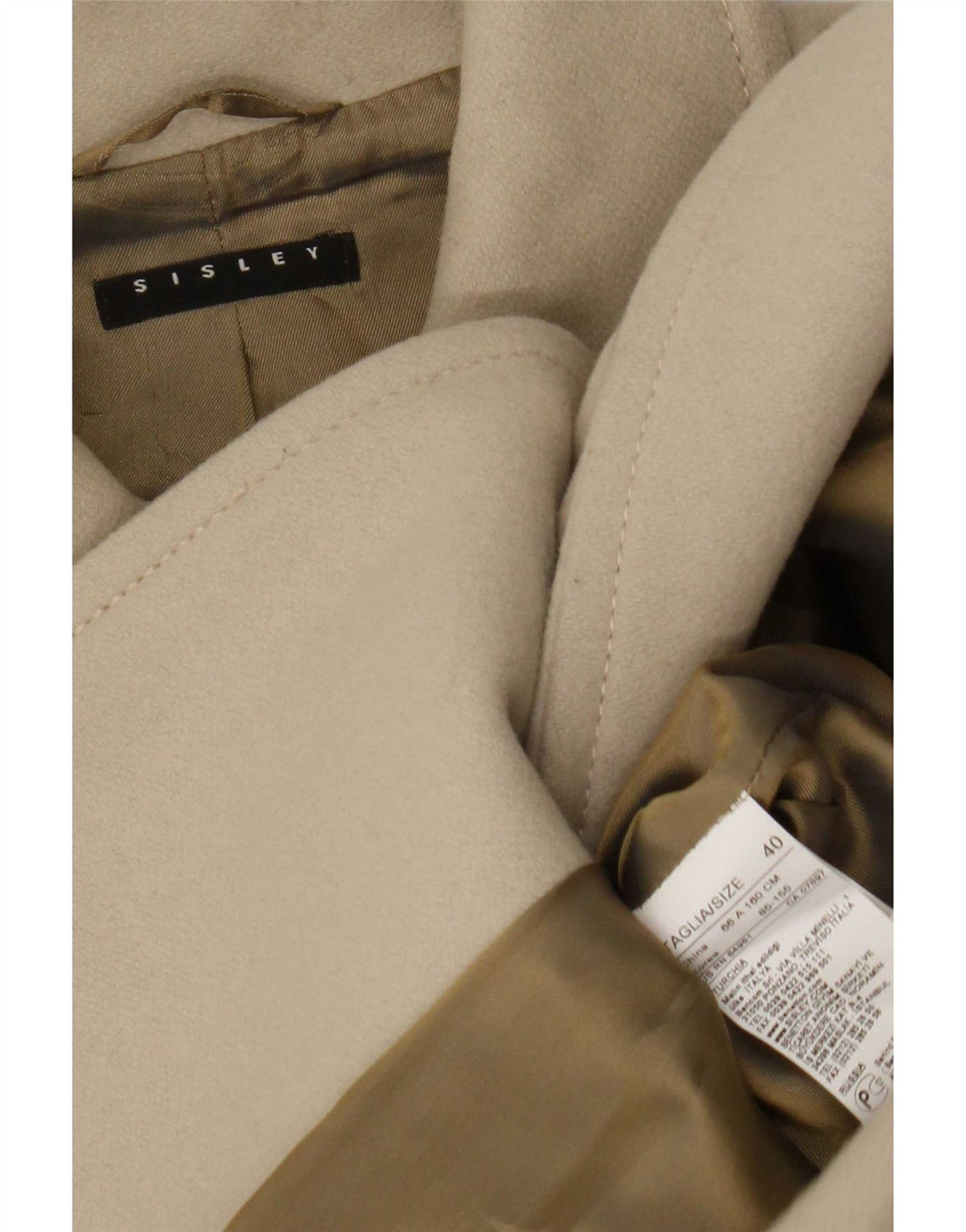 Sisley Womens Double Breasted Coat IT 40 Small Beige Wool