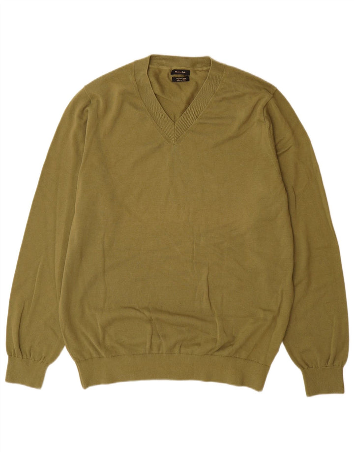 Massimo Dutti Pull col V pour homme en coton kaki Taille L
