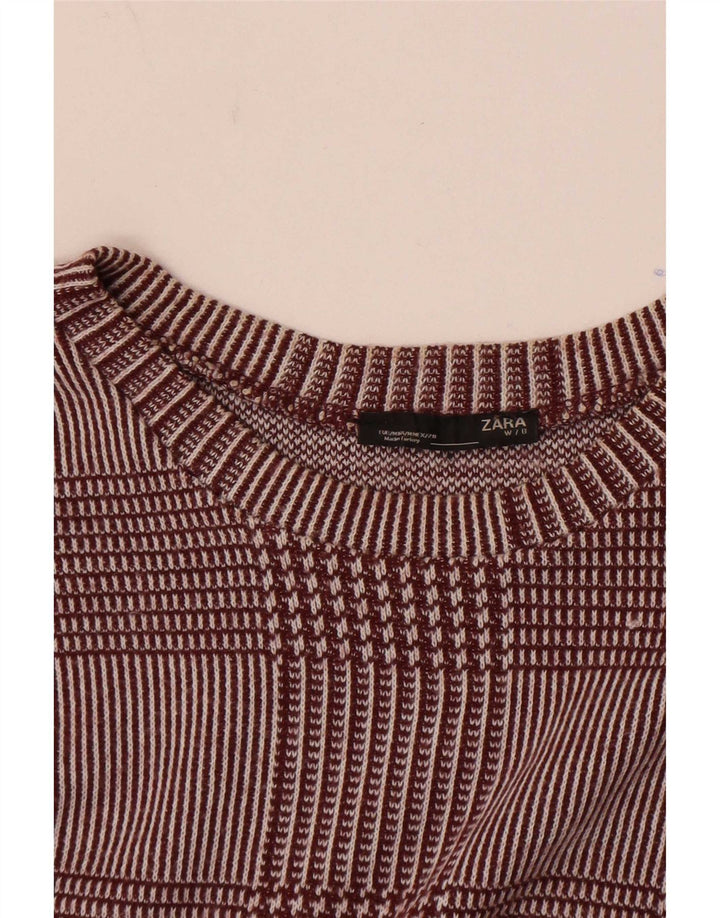 Zara Haut à manches 3/4 pour femme UK 14 à carreaux bordeaux moyen