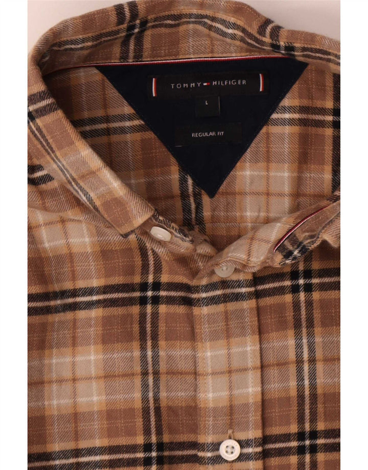 Tommy Hilfiger Chemise en flanelle coupe classique pour homme en coton à carreaux marron