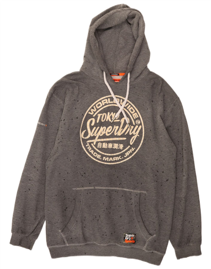 SUPERDRY Pull à capuche graphique XL pour homme en coton à pois gris