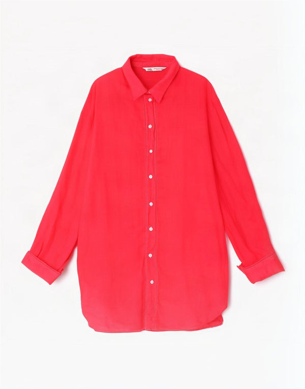 Zara Robe chemise surdimensionnée pour femme UK 6 XS Rose Ramie