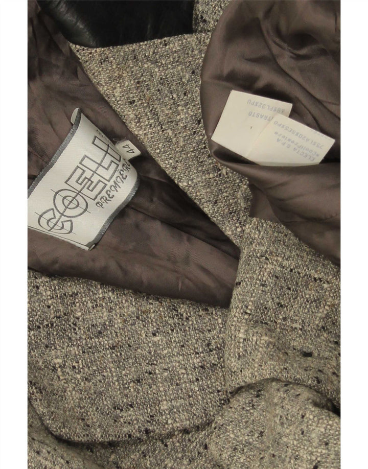 vintage Femme 3 Bouton Blazer Veste IT 44 Laine Mouchetée Gris Moyen