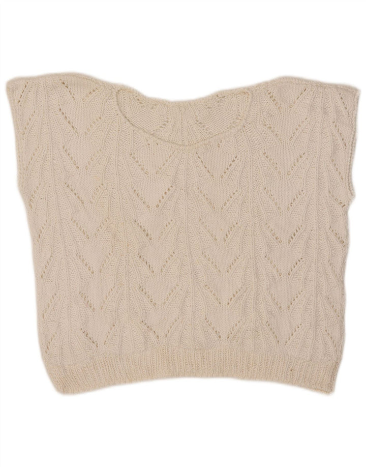 vintage Femmes Crop Vest Débardeur UK 12 Moyen Blanc