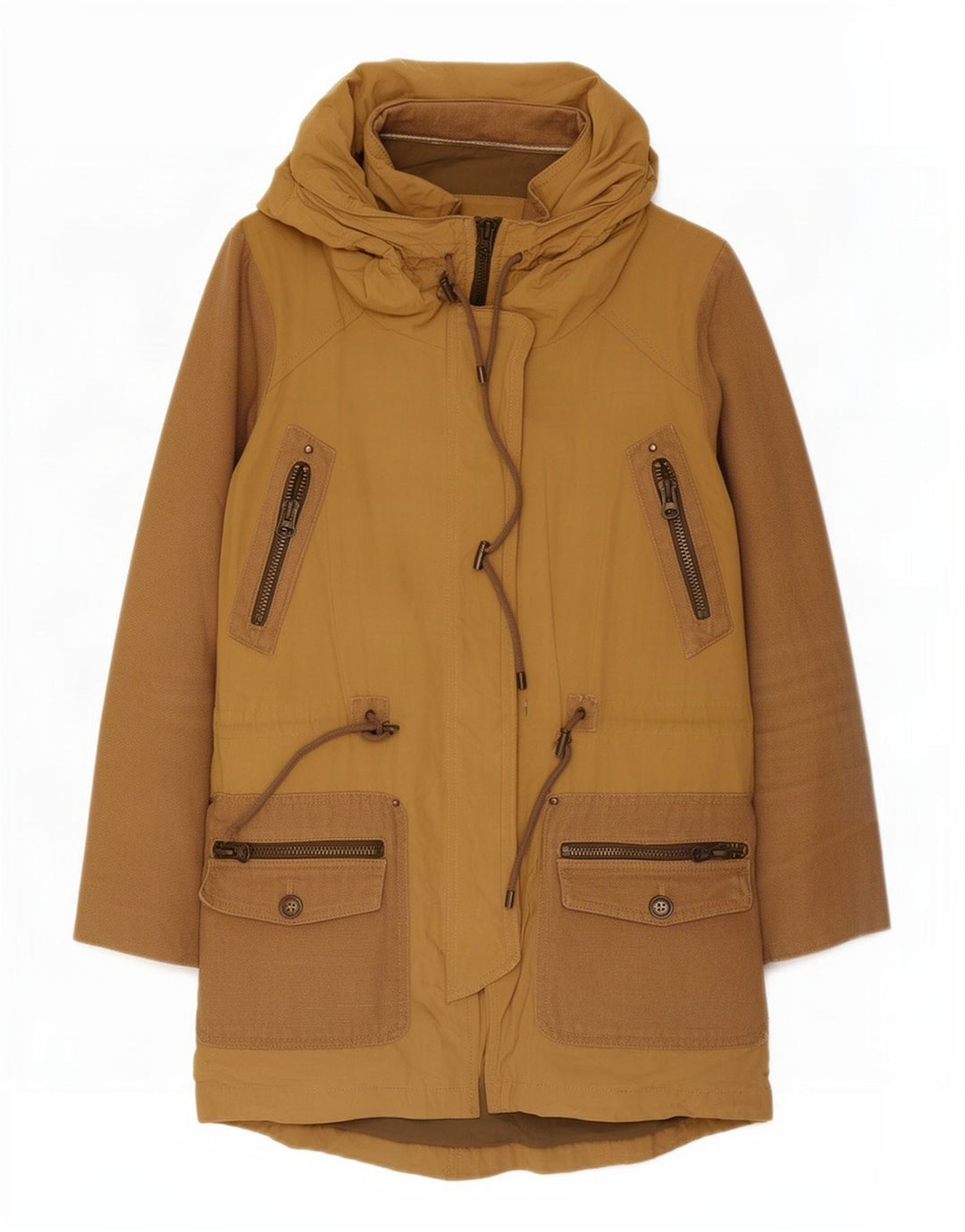 Zara Veste Parka à capuche pour femme UK 10 Petit Polyester Beige