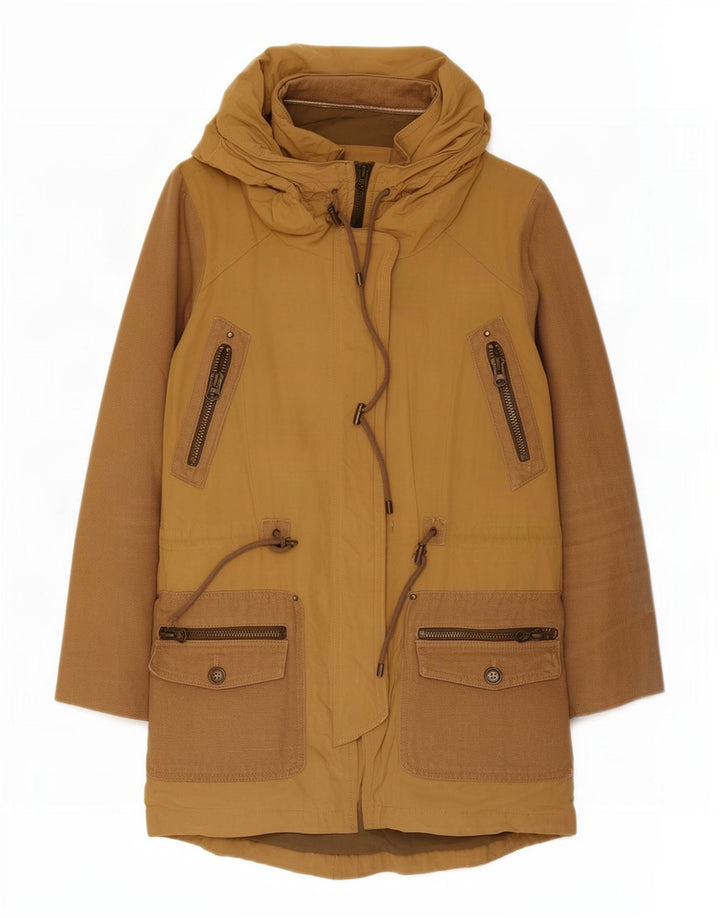 Zara Veste Parka à capuche pour femme UK 10 Petit Polyester Beige