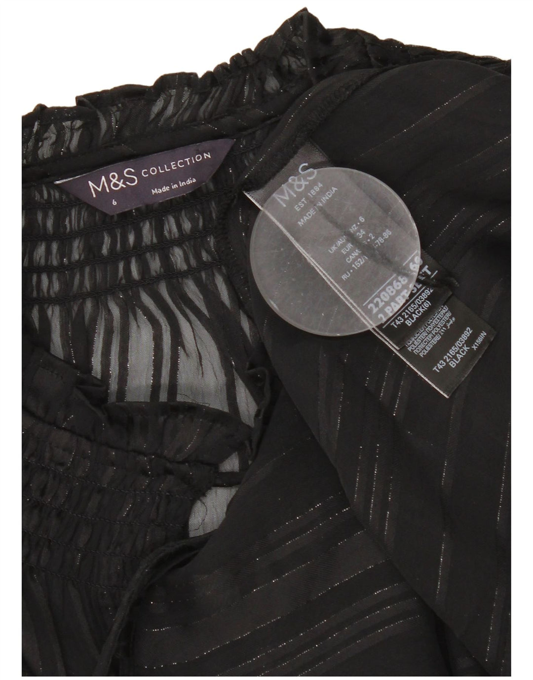 Marks & Spencer Haut surdimensionné à manches longues transparent pour femme UK 6 XS Noir