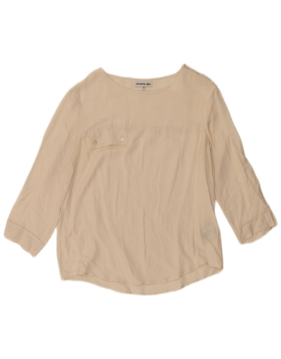 Lacoste Womens 3/4 Sleeve Blouse Top Taille 38 Moyen Blanc Cassé Coton