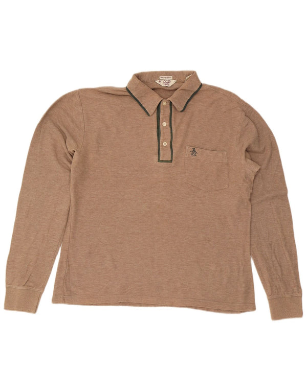 Penguin Polo Heritage à Manches Longues Slim Fit Homme Beige Moyen en Coton