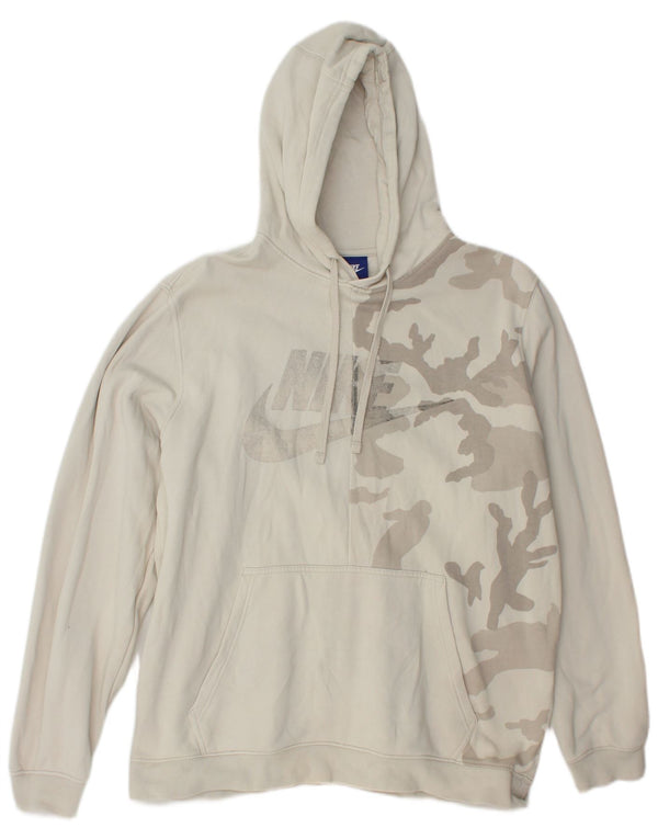 Nike Mens Graphic Hoodie Jumper Large Beige Camouflage Cotton