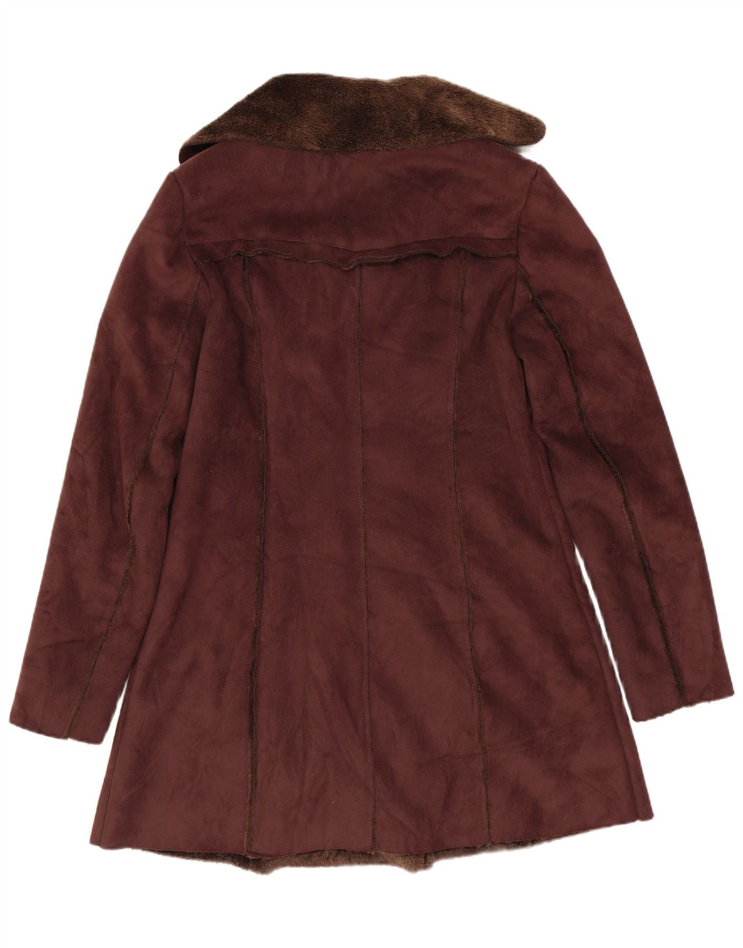 vintage Femmes Sherpa Double Breasted Coat UK 8 Petit Brun