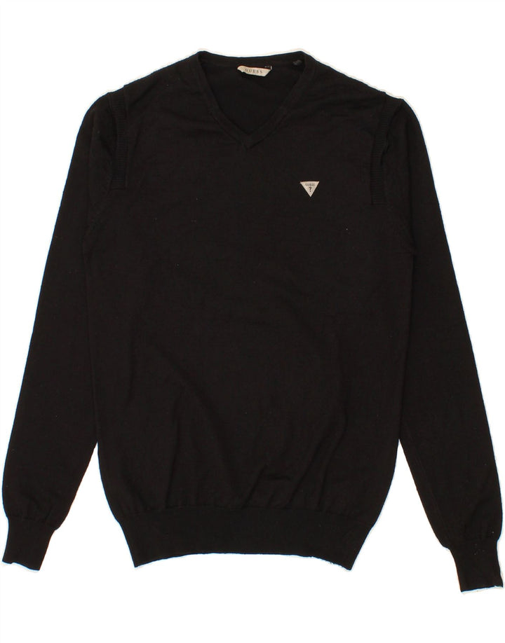 GUESS Mens V-Neck Jumper Sweater XS Black Acrylic Vintage Guess and Second-Hand Guess from Messina Hembry 