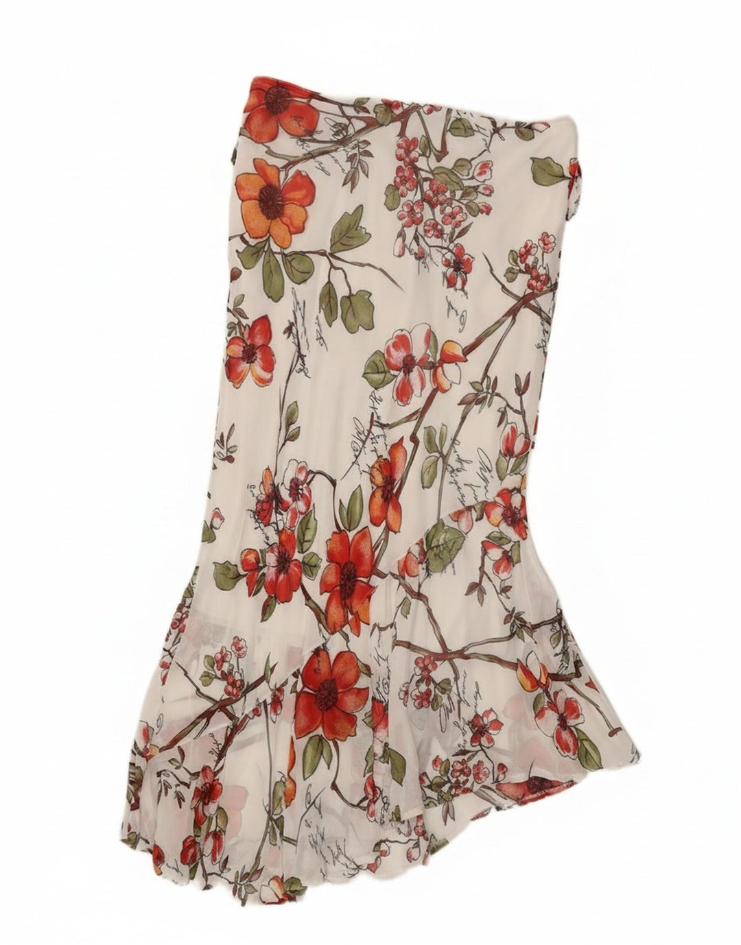 jupe asymétrique femme vintage W32 Grande Viscose Florale Blanche