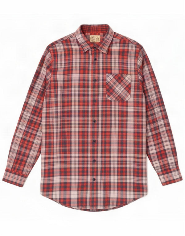 Chemise vintage en flanelle pour homme en coton à carreaux rouges moyens