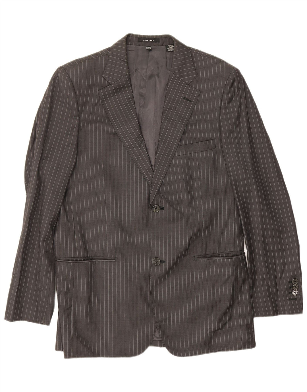 Zara Veste blazer à 2 boutons pour homme EU 48 en laine à fines rayures gris moyen